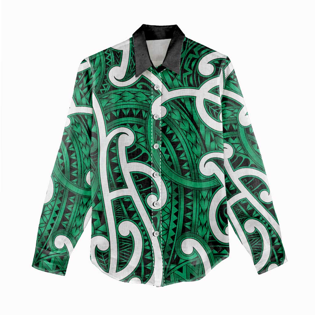 Aotearoa Maori Kowhaiwhai Women Casual Shirt Kakariki Puhoro and Patiki LT9 - Polynesian Pride