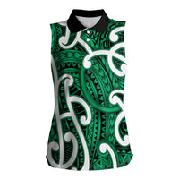 Aotearoa Maori Kowhaiwhai Women Sleeveless Polo Shirt Kakariki Puhoro and Patiki LT9 Female Green - Polynesian Pride