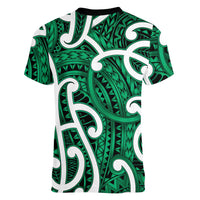 Aotearoa Maori Kowhaiwhai Women V-Neck T-Shirt Kakariki Puhoro and Patiki LT9 - Polynesian Pride