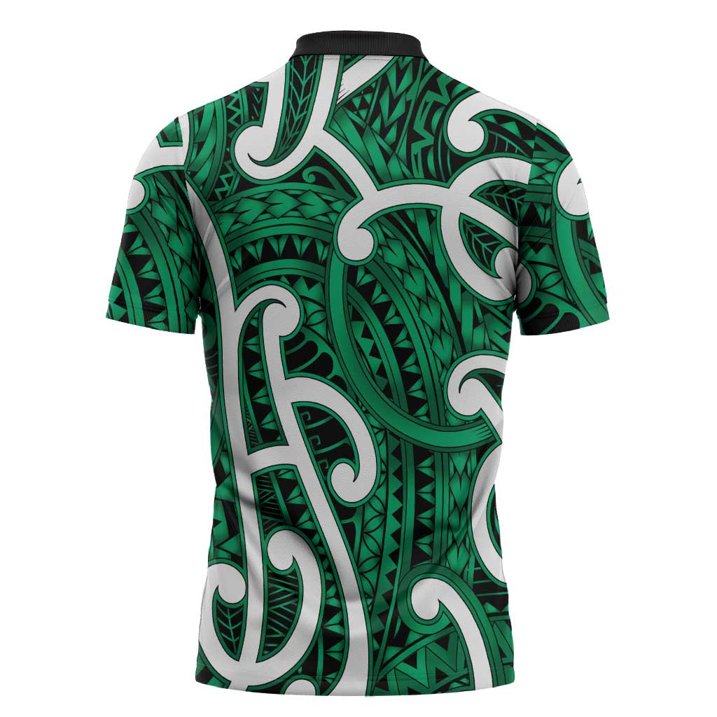Aotearoa Maori Kowhaiwhai Zipper Polo Shirt Kakariki Puhoro and Patiki LT9 - Polynesian Pride