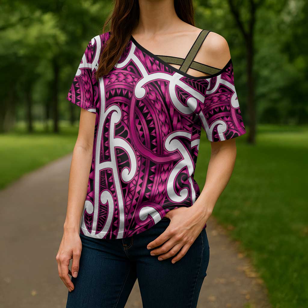 Aotearoa Maori Kowhaiwhai Cross Shoulder Shirt Mawhero Puhoro and Patiki LT9 - Polynesian Pride