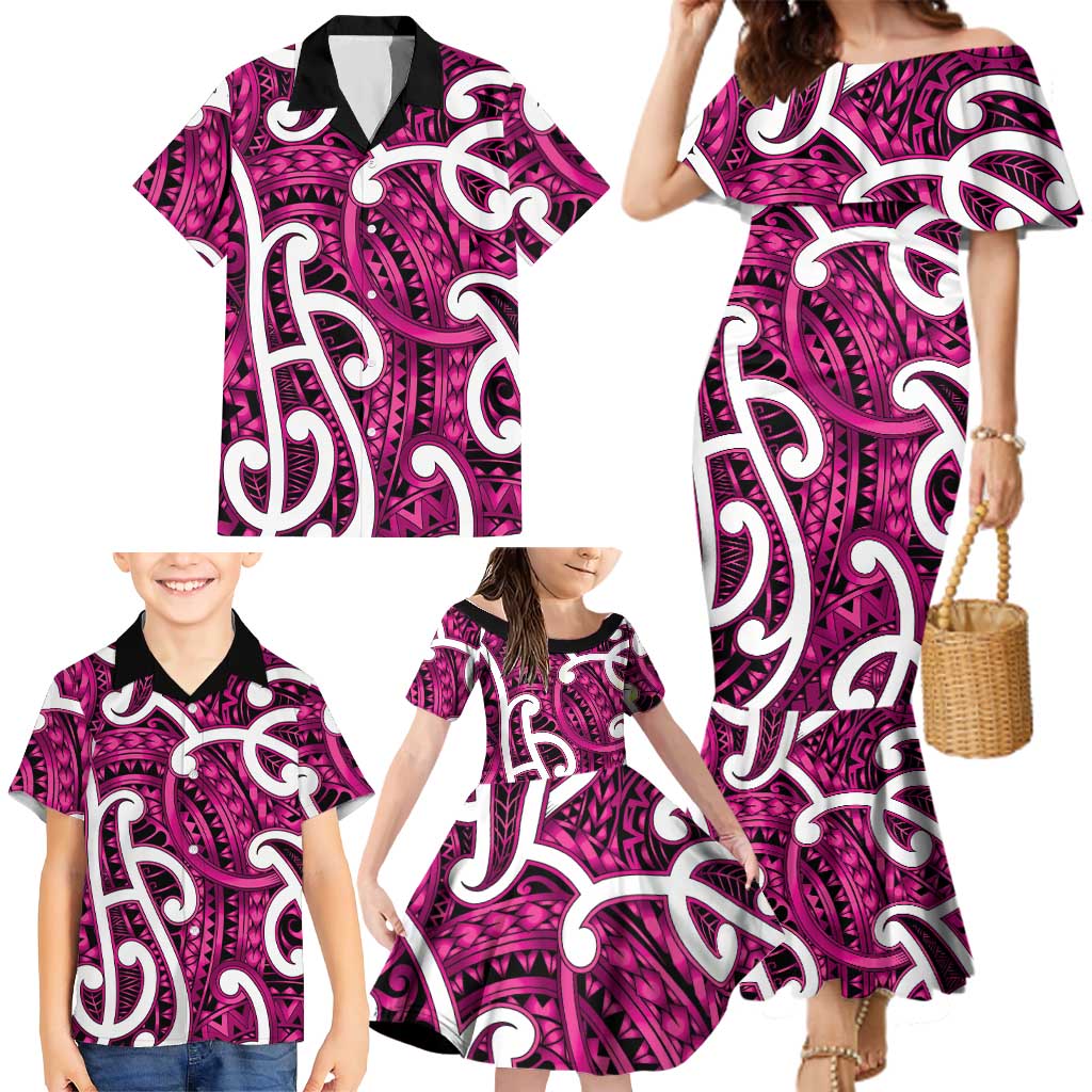 Aotearoa Maori Kowhaiwhai Family Matching Mermaid Dress and Hawaiian Shirt Mawhero Puhoro and Patiki