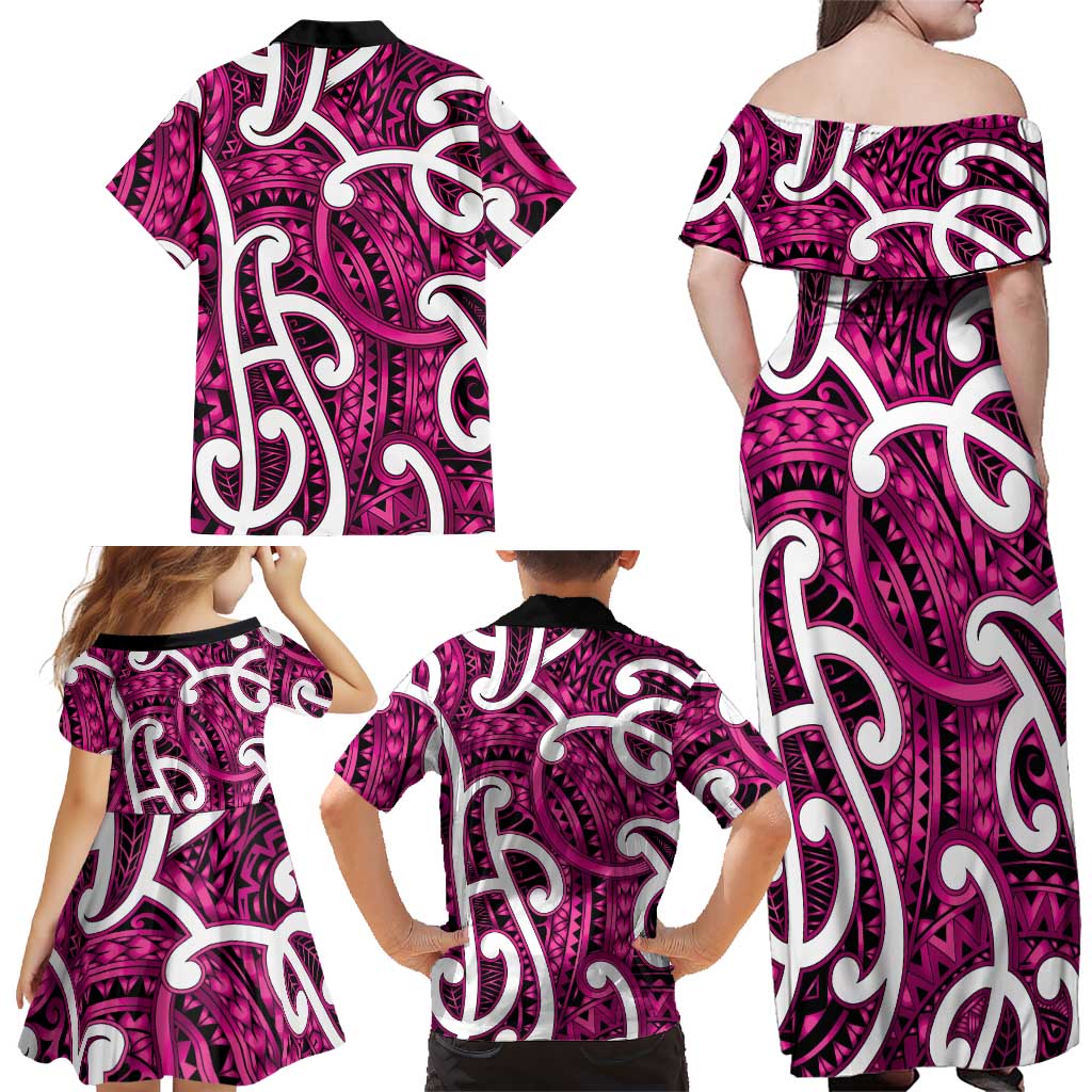 Aotearoa Maori Kowhaiwhai Family Matching Off Shoulder Maxi Dress and Hawaiian Shirt Mawhero Puhoro and Patiki LT9 - Polynesian Pride