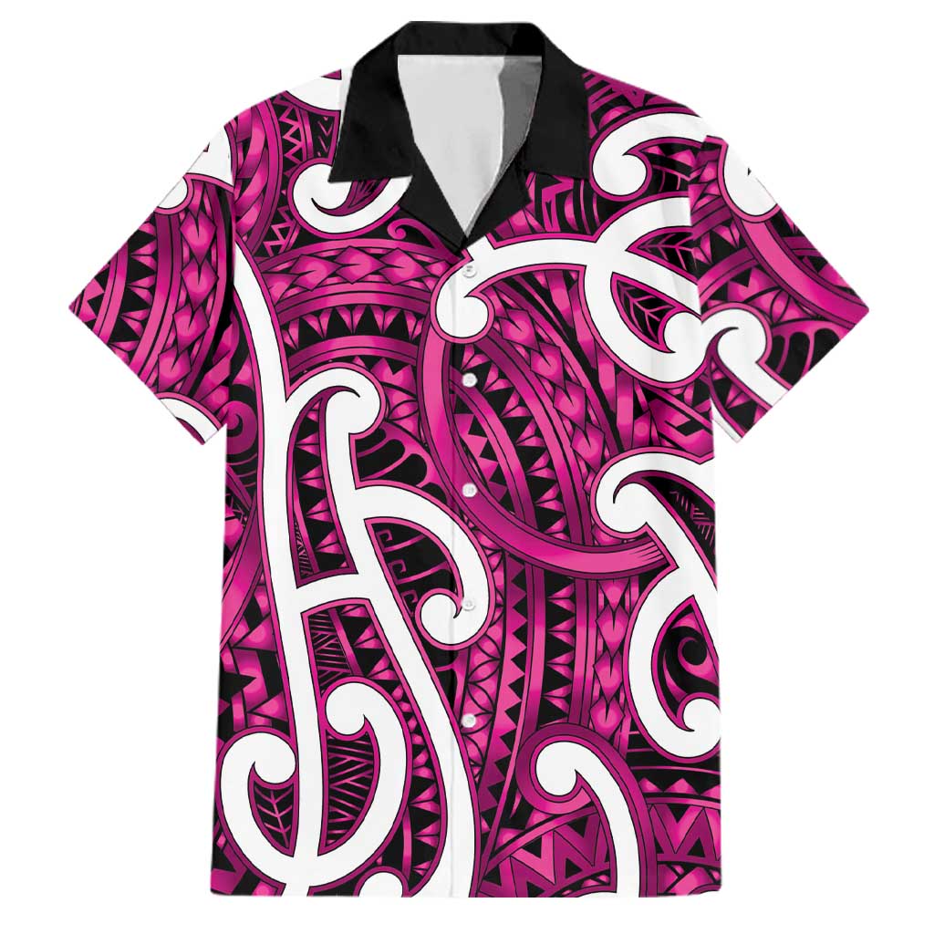 Aotearoa Maori Kowhaiwhai Family Matching Off Shoulder Maxi Dress and Hawaiian Shirt Mawhero Puhoro and Patiki LT9 Dad's Shirt - Short Sleeve Pink - Polynesian Pride