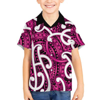 Aotearoa Maori Kowhaiwhai Family Matching Puletasi and Hawaiian Shirt Mawhero Puhoro and Patiki LT9 Son's Shirt Pink - Polynesian Pride