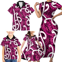 Aotearoa Maori Kowhaiwhai Family Matching Short Sleeve Bodycon Dress and Hawaiian Shirt Mawhero Puhoro and Patiki LT9 - Polynesian Pride