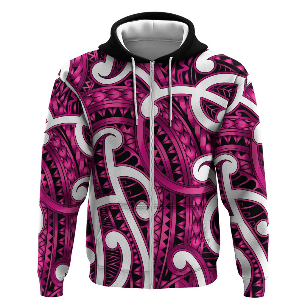 Aotearoa Maori Kowhaiwhai Hoodie Mawhero Puhoro and Patiki LT9 Zip Hoodie Pink - Polynesian Pride