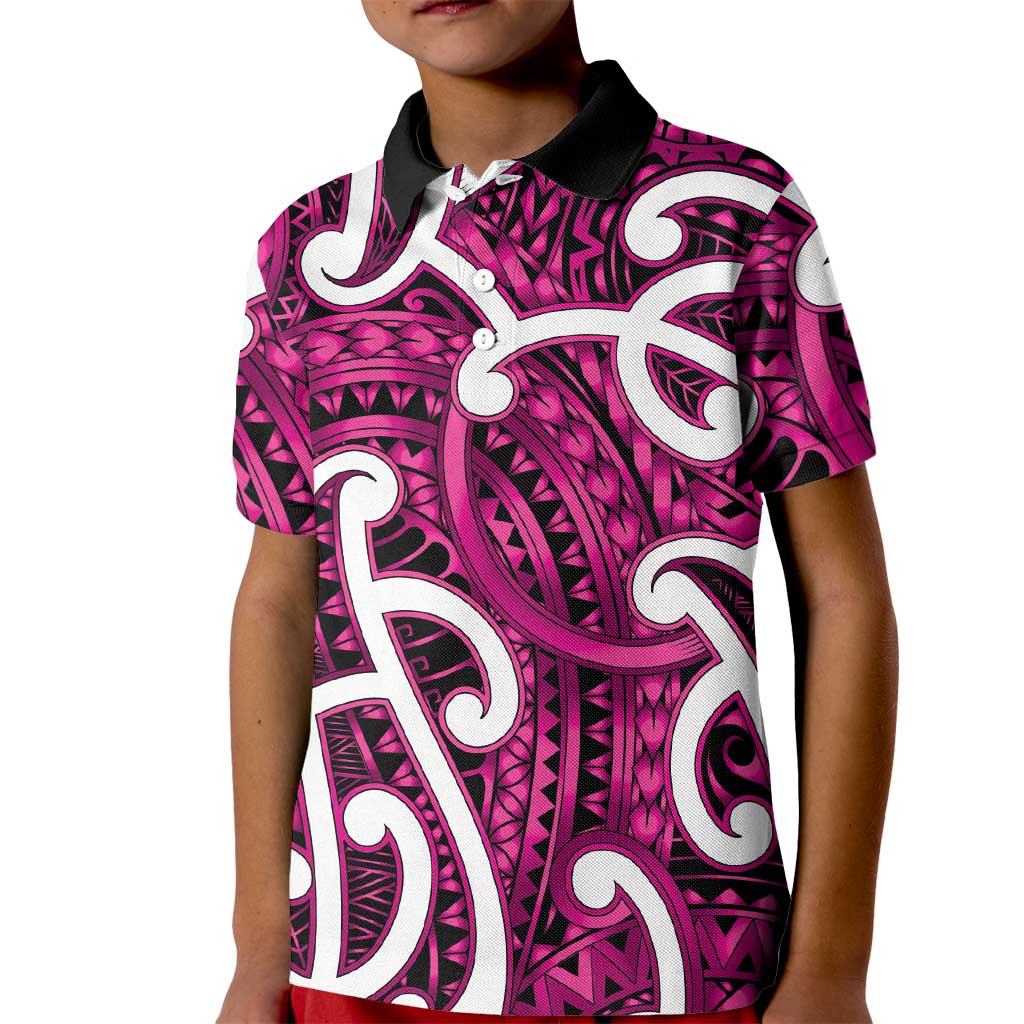 Aotearoa Maori Kowhaiwhai Kid Polo Shirt Mawhero Puhoro and Patiki