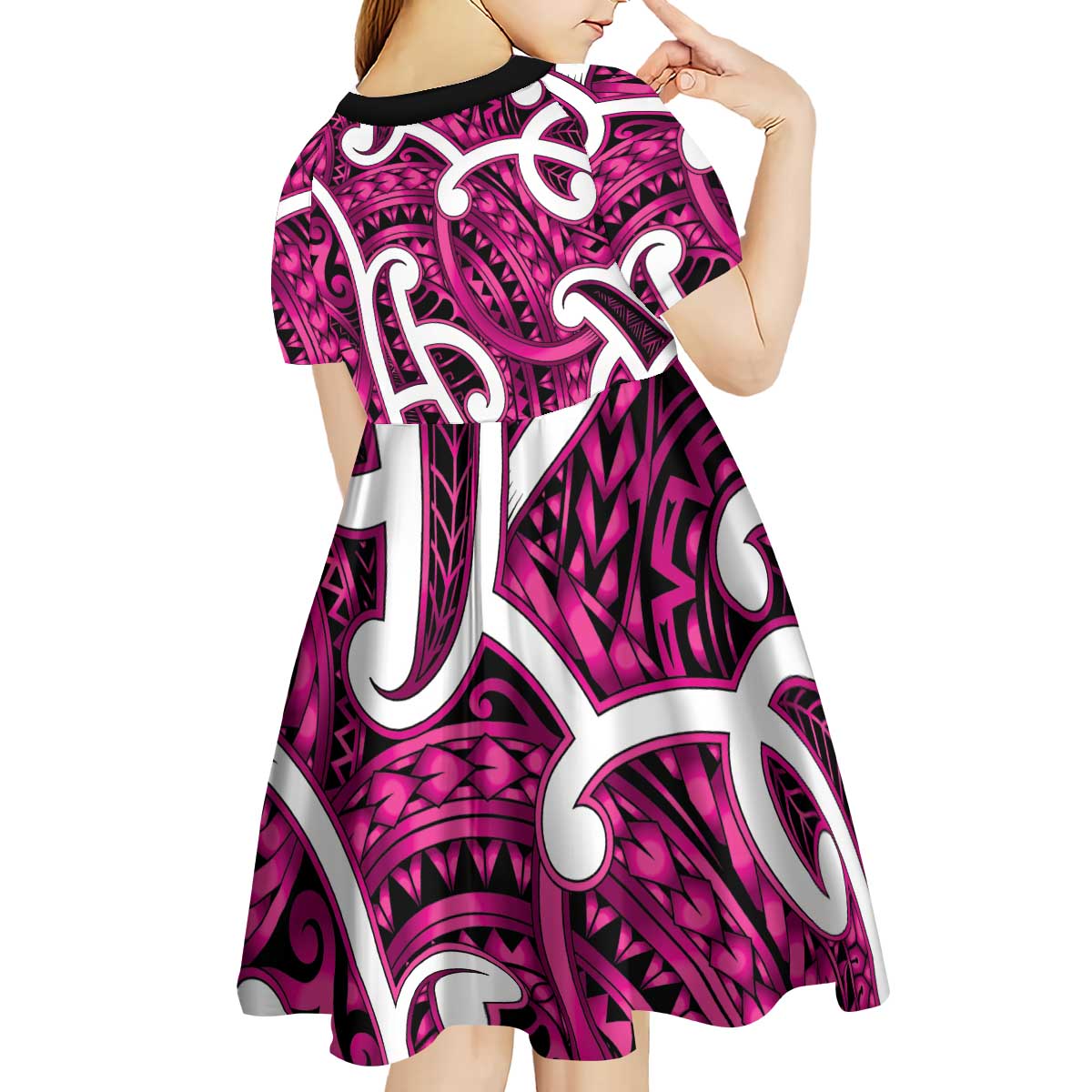 Aotearoa Maori Kowhaiwhai Kid Short Sleeve Dress Mawhero Puhoro and Patiki LT9 - Polynesian Pride