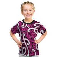 Aotearoa Maori Kowhaiwhai Kid T Shirt Mawhero Puhoro and Patiki LT9 Pink - Polynesian Pride