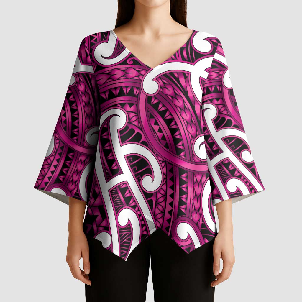Aotearoa Maori Kowhaiwhai Kimono Sleeve Blouse Mawhero Puhoro and Patiki