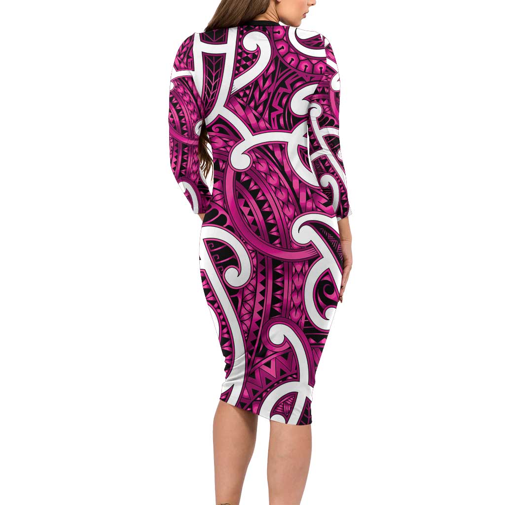 Aotearoa Maori Kowhaiwhai Long Sleeve Bodycon Dress Mawhero Puhoro and Patiki LT9 - Polynesian Pride