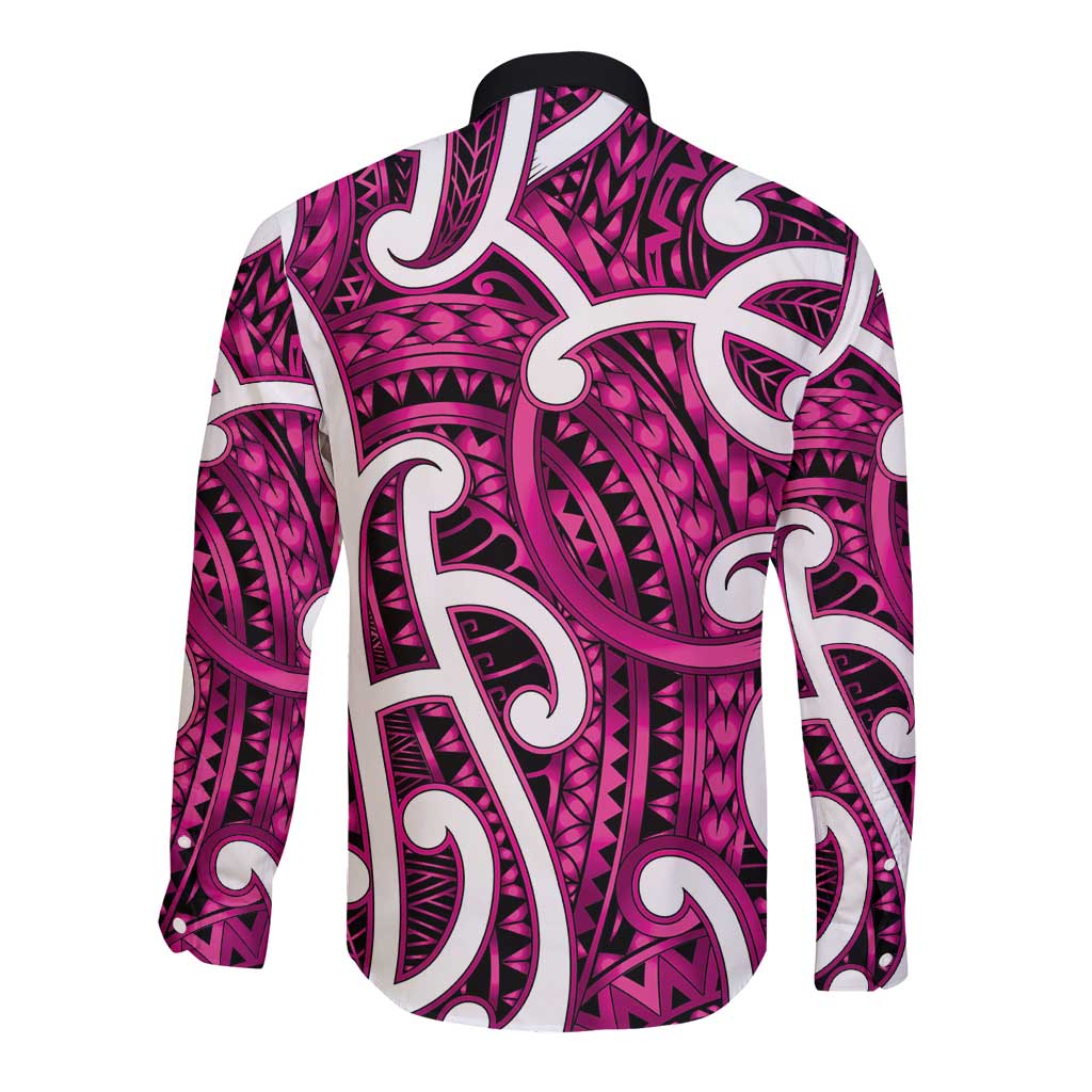 Aotearoa Maori Kowhaiwhai Long Sleeve Button Shirt Mawhero Puhoro and Patiki