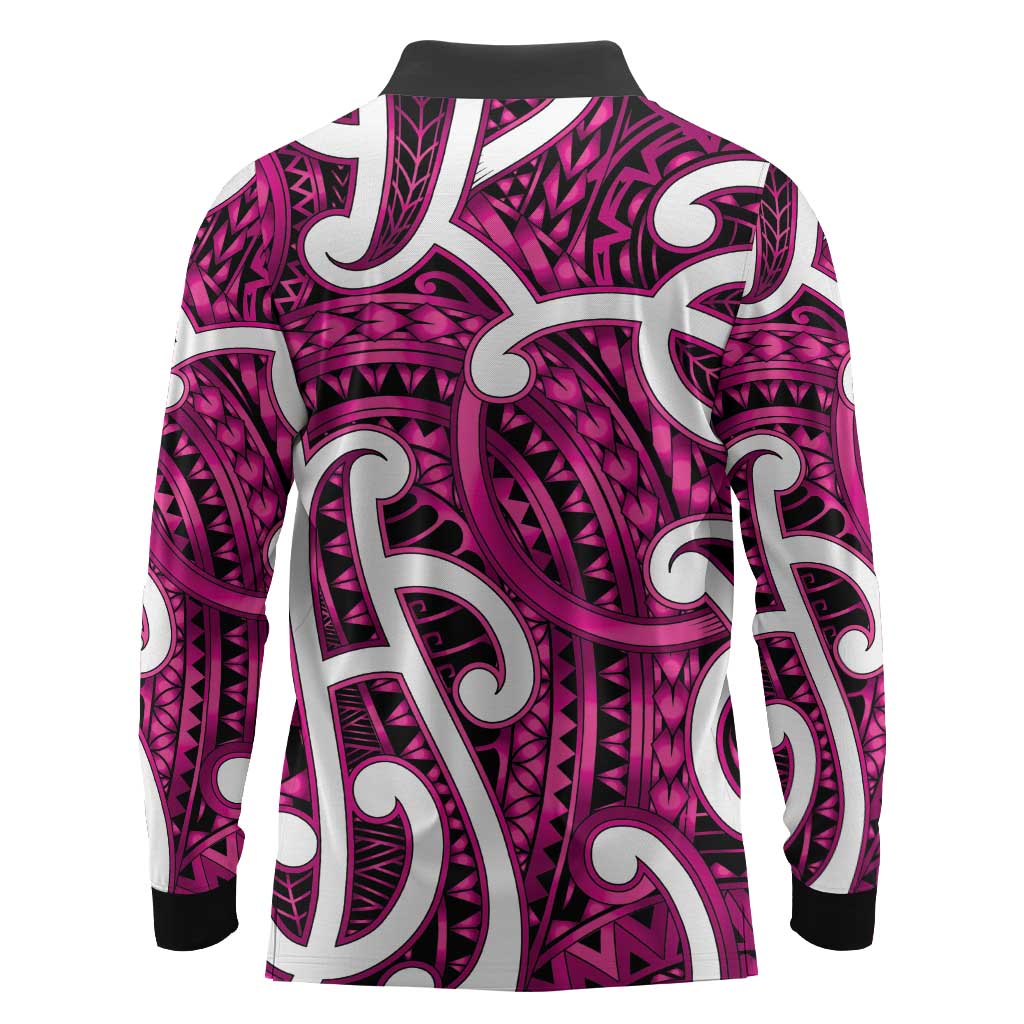 Aotearoa Maori Kowhaiwhai Long Sleeve Polo Shirt Mawhero Puhoro and Patiki LT9 - Polynesian Pride