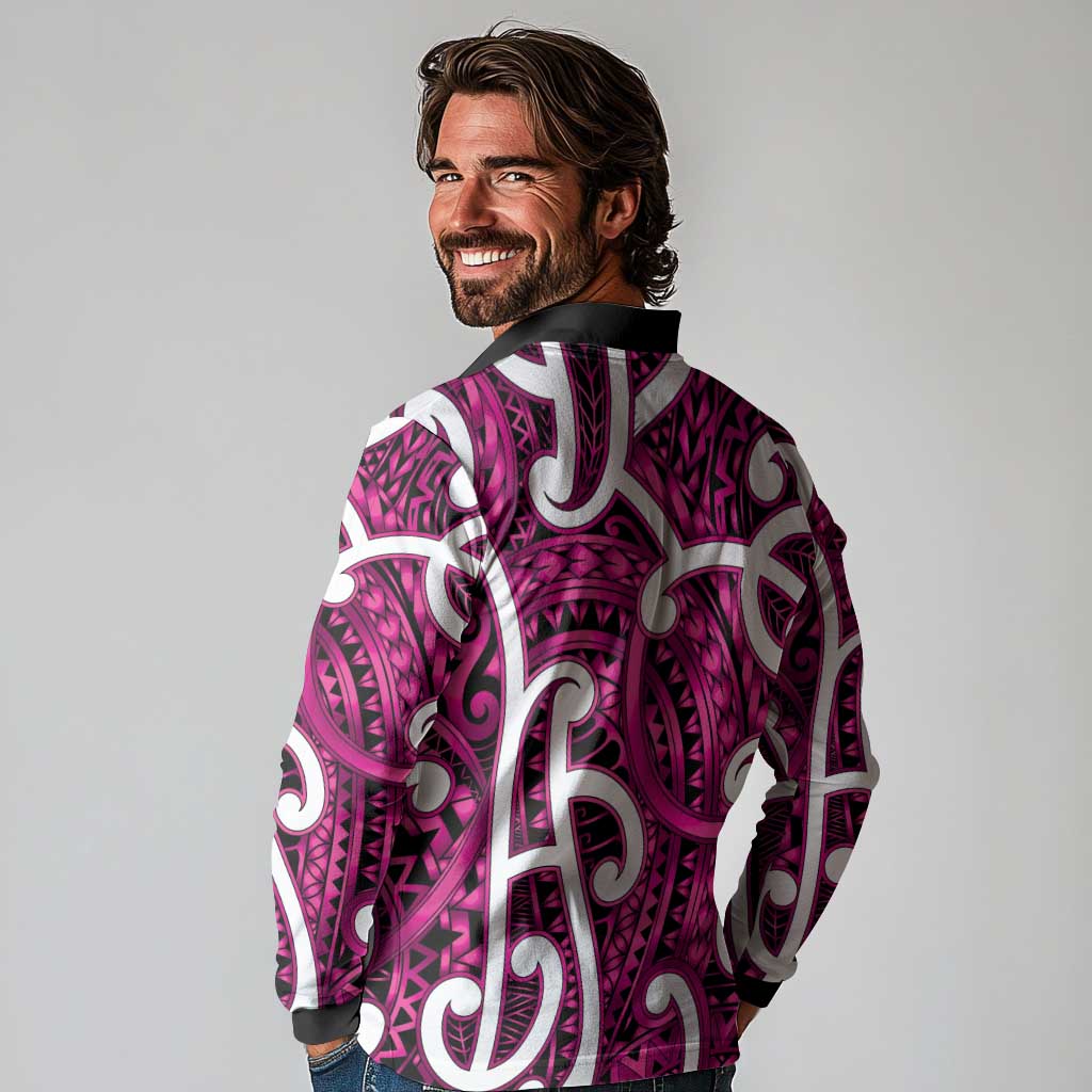 Aotearoa Maori Kowhaiwhai Long Sleeve Polo Shirt Mawhero Puhoro and Patiki LT9 - Polynesian Pride
