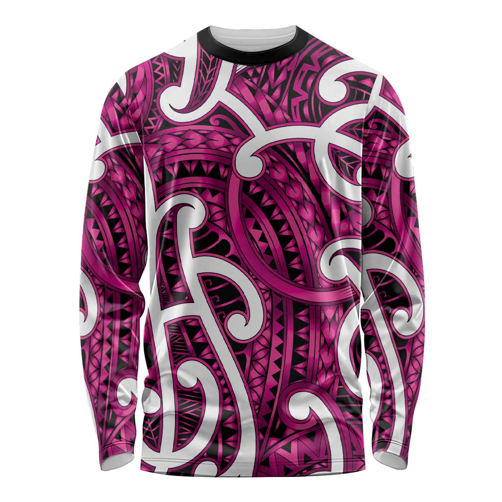 Aotearoa Maori Kowhaiwhai Long Sleeve Shirt Mawhero Puhoro and Patiki LT9 Unisex Pink - Polynesian Pride