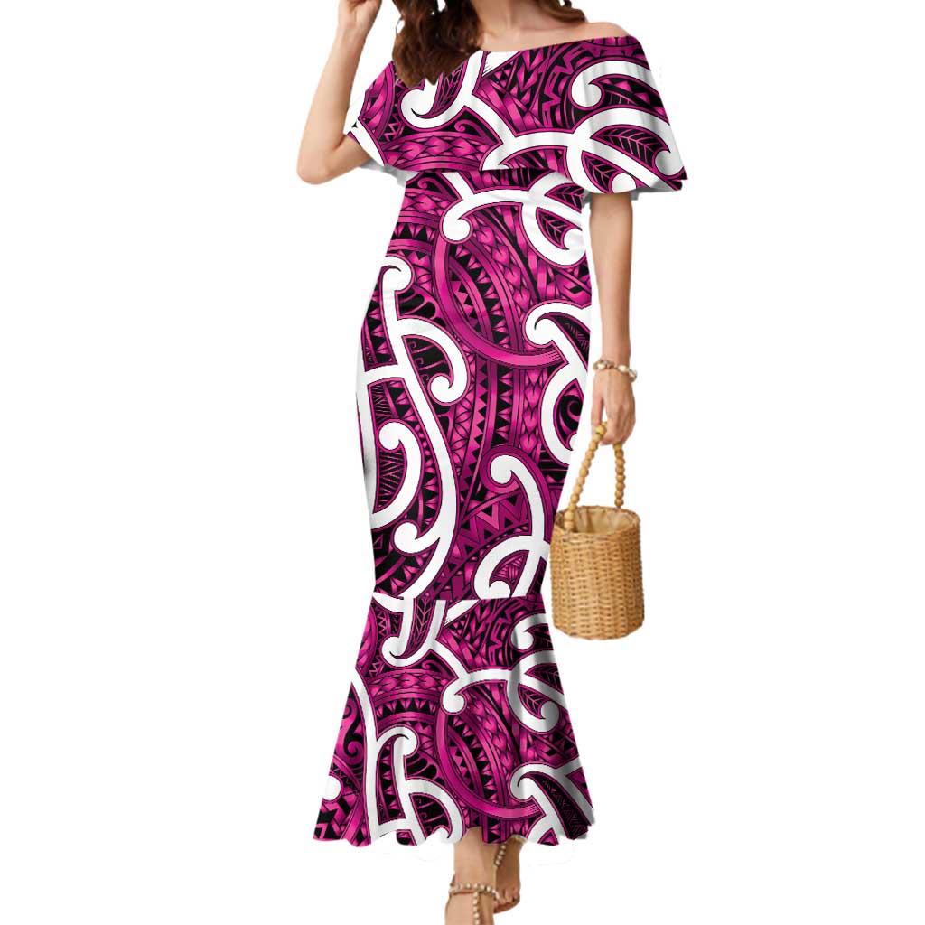 Aotearoa Maori Kowhaiwhai Mermaid Dress Mawhero Puhoro and Patiki LT9 Women Pink - Polynesian Pride