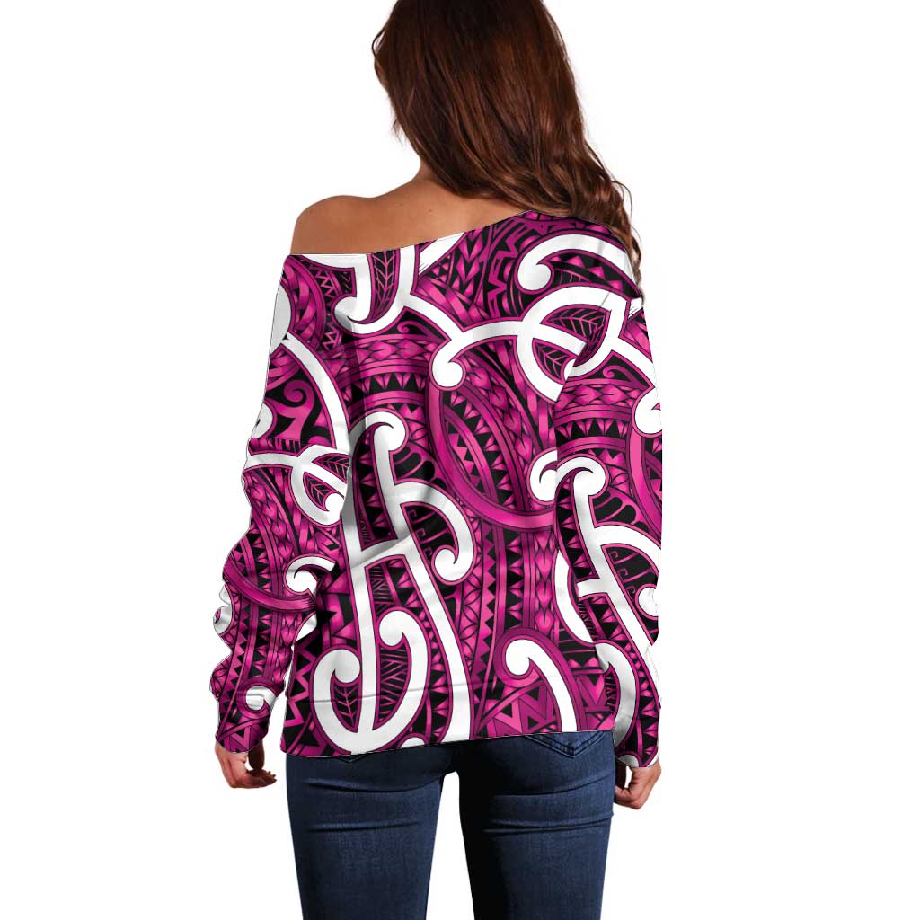 Aotearoa Maori Kowhaiwhai Off Shoulder Sweater Mawhero Puhoro and Patiki