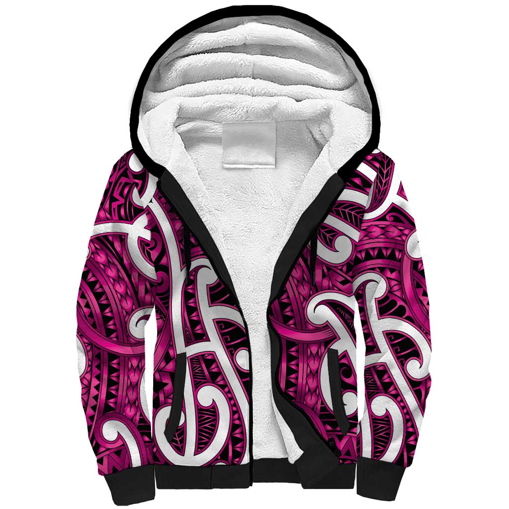 Aotearoa Maori Kowhaiwhai Sherpa Hoodie Mawhero Puhoro and Patiki LT9 Unisex Pink - Polynesian Pride