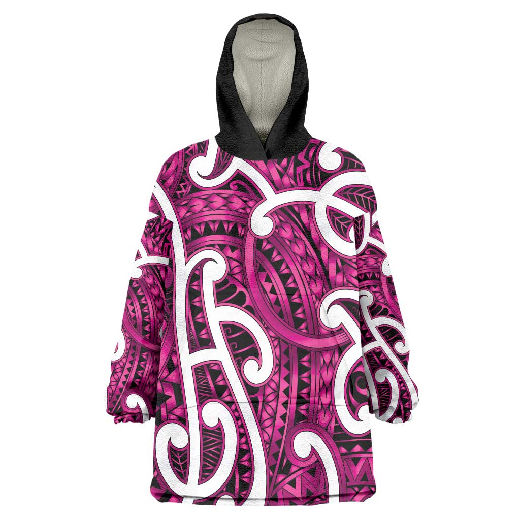 Aotearoa Maori Kowhaiwhai Wearable Blanket Hoodie Mawhero Puhoro and Patiki LT9 One Size Pink - Polynesian Pride