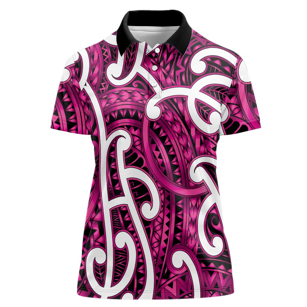 Aotearoa Maori Kowhaiwhai Women Polo Shirt Mawhero Puhoro and Patiki LT9 Female Pink - Polynesian Pride