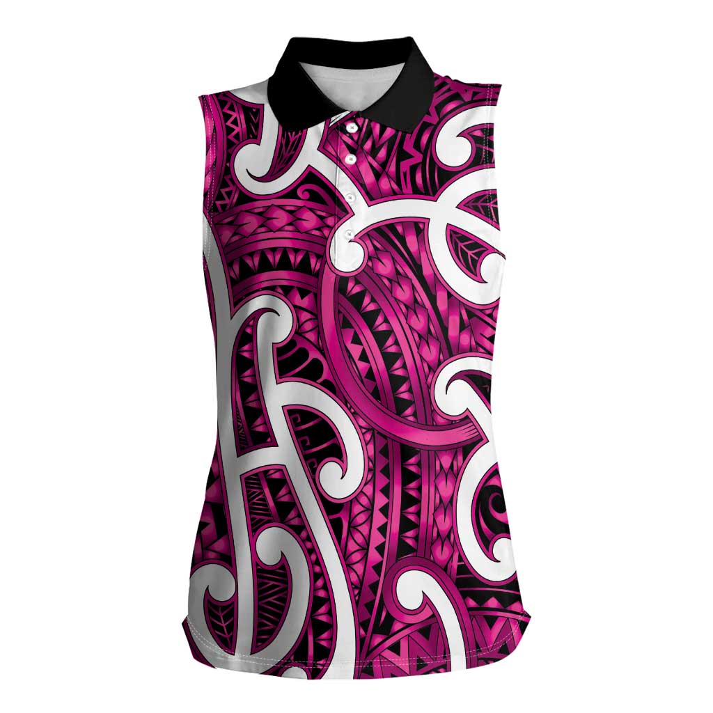 Aotearoa Maori Kowhaiwhai Women Sleeveless Polo Shirt Mawhero Puhoro and Patiki LT9 Female Pink - Polynesian Pride