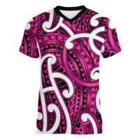 Aotearoa Maori Kowhaiwhai Women V-Neck T-Shirt Mawhero Puhoro and Patiki LT9 Female Pink - Polynesian Pride