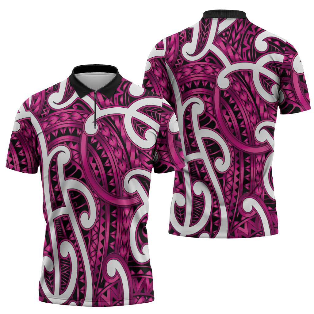 Aotearoa Maori Kowhaiwhai Zipper Polo Shirt Mawhero Puhoro and Patiki LT9 - Polynesian Pride