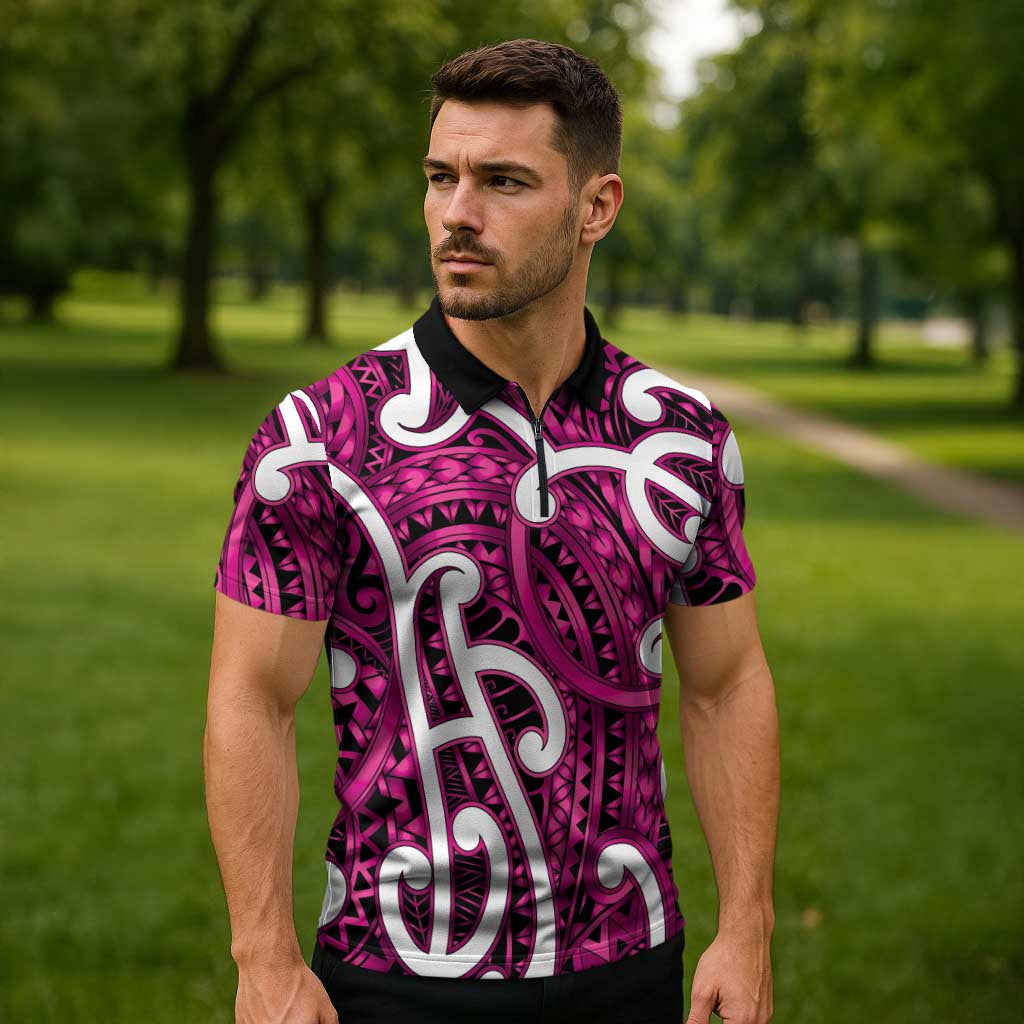 Aotearoa Maori Kowhaiwhai Zipper Polo Shirt Mawhero Puhoro and Patiki LT9 - Polynesian Pride
