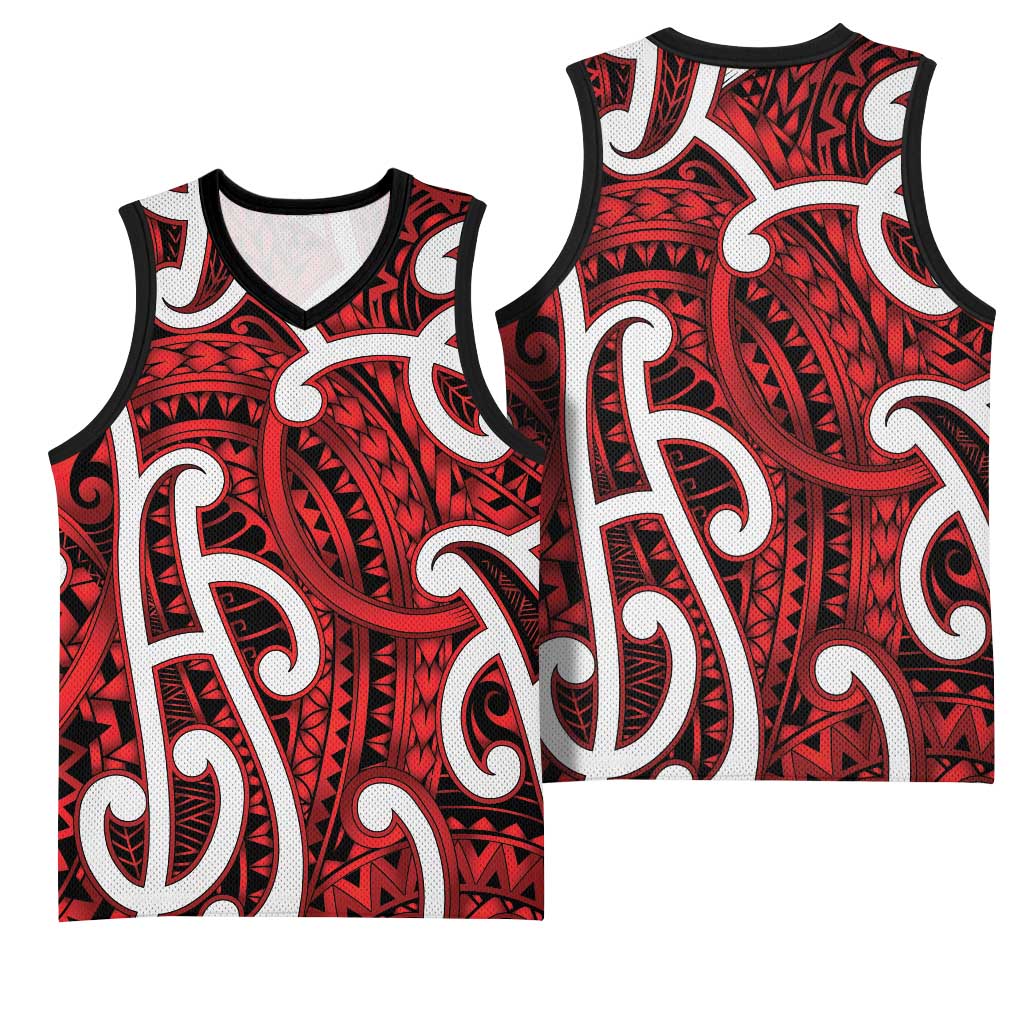 Aotearoa Maori Kowhaiwhai Basketball Jersey Whero Puhoro and Patiki LT9 - Polynesian Pride