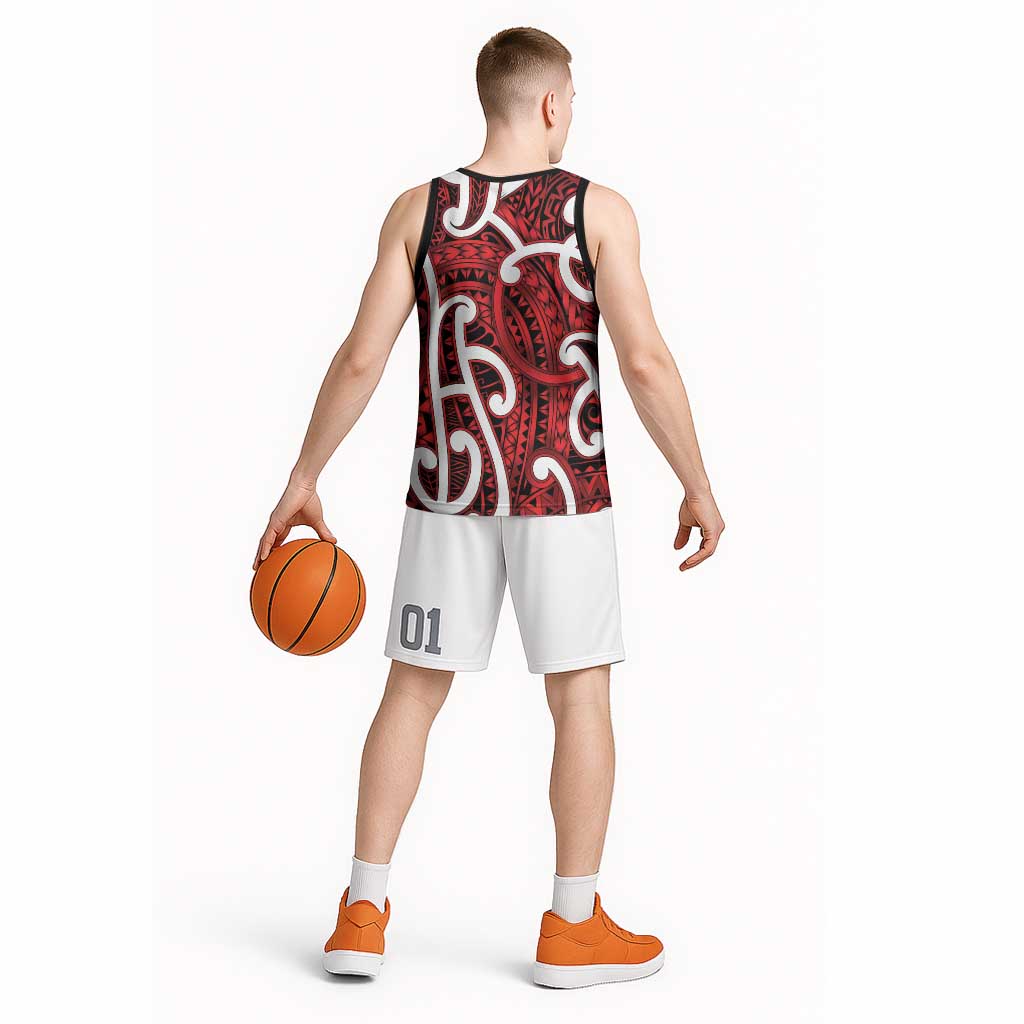 Aotearoa Maori Kowhaiwhai Basketball Jersey Whero Puhoro and Patiki LT9 - Polynesian Pride