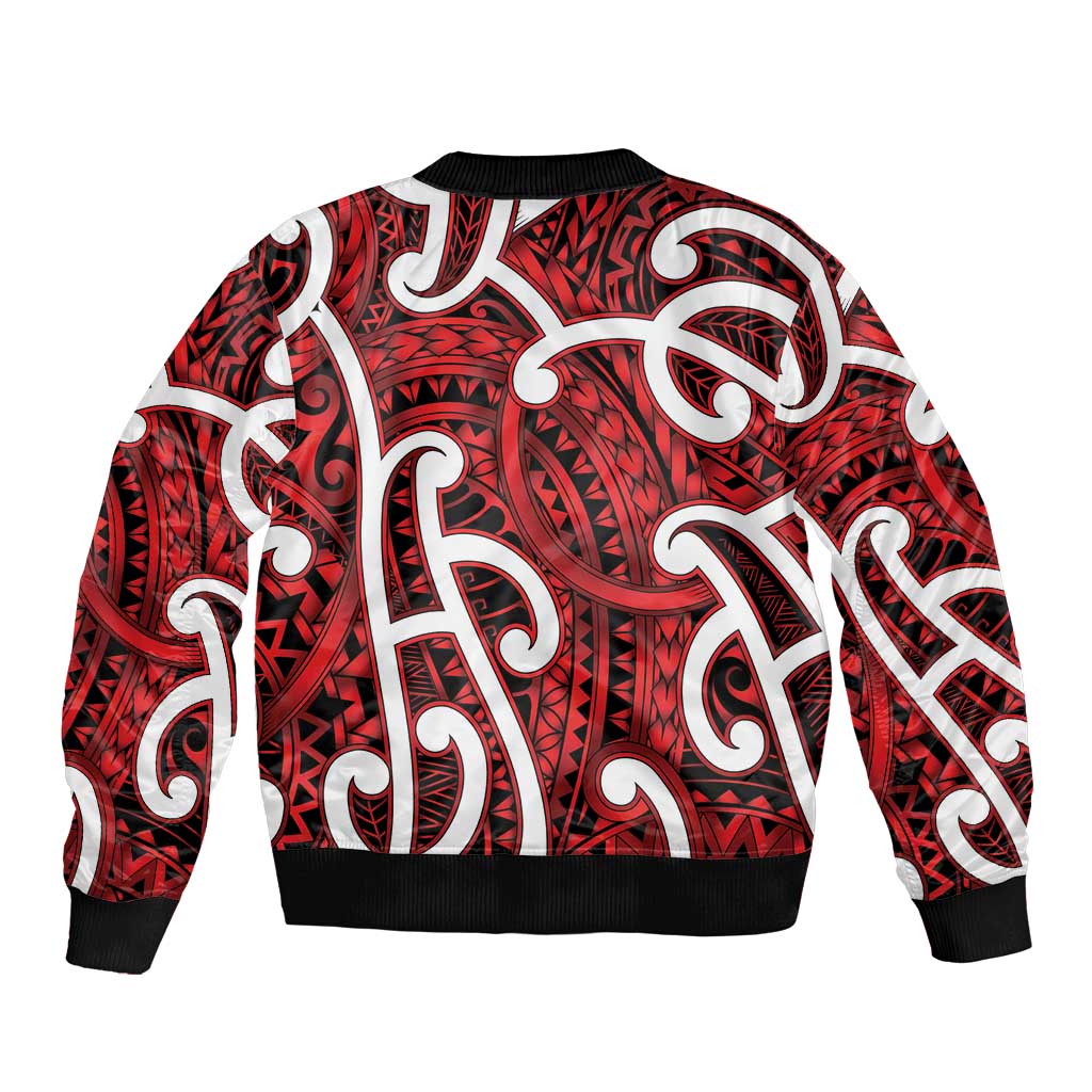 Aotearoa Maori Kowhaiwhai Bomber Jacket Whero Puhoro and Patiki