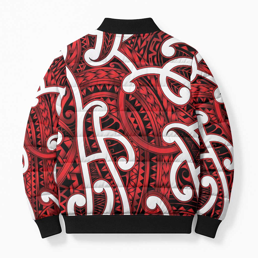 Aotearoa Maori Kowhaiwhai Bomber Puffer Jacket Whero Puhoro and Patiki