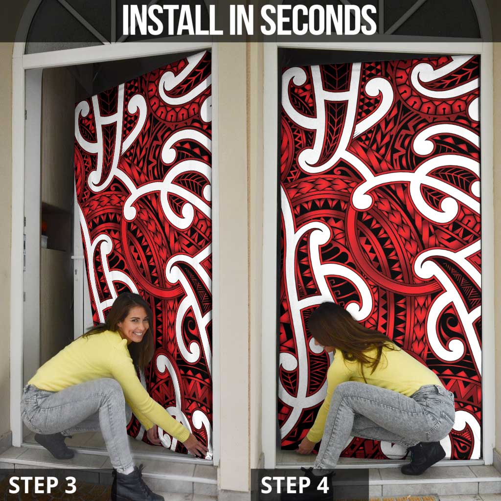 Aotearoa Maori Kowhaiwhai Door Cover Whero Puhoro and Patiki