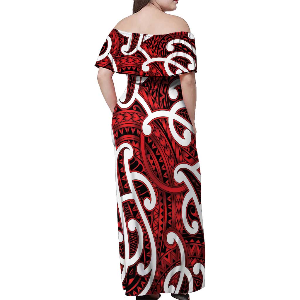 Aotearoa Maori Kowhaiwhai Family Matching Off Shoulder Maxi Dress and Hawaiian Shirt Whero Puhoro and Patiki LT9 - Polynesian Pride