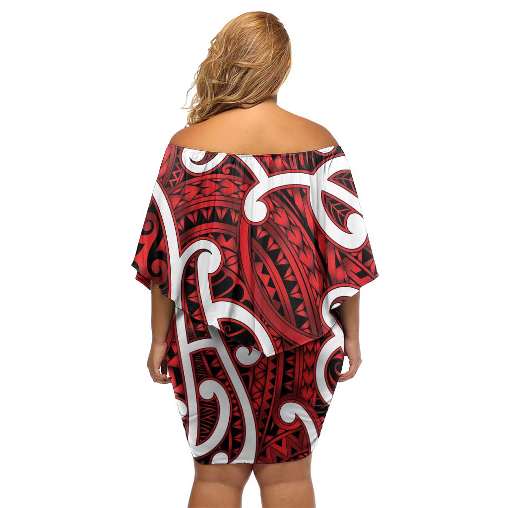 Aotearoa Maori Kowhaiwhai Family Matching Off Shoulder Short Dress and Hawaiian Shirt Whero Puhoro and Patiki LT9 - Polynesian Pride