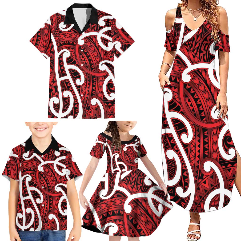 Aotearoa Maori Kowhaiwhai Family Matching Summer Maxi Dress and Hawaiian Shirt Whero Puhoro and Patiki LT9 - Polynesian Pride