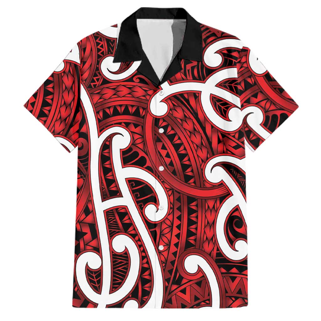 Aotearoa Maori Kowhaiwhai Family Matching Summer Maxi Dress and Hawaiian Shirt Whero Puhoro and Patiki LT9 Dad's Shirt - Short Sleeve Red - Polynesian Pride