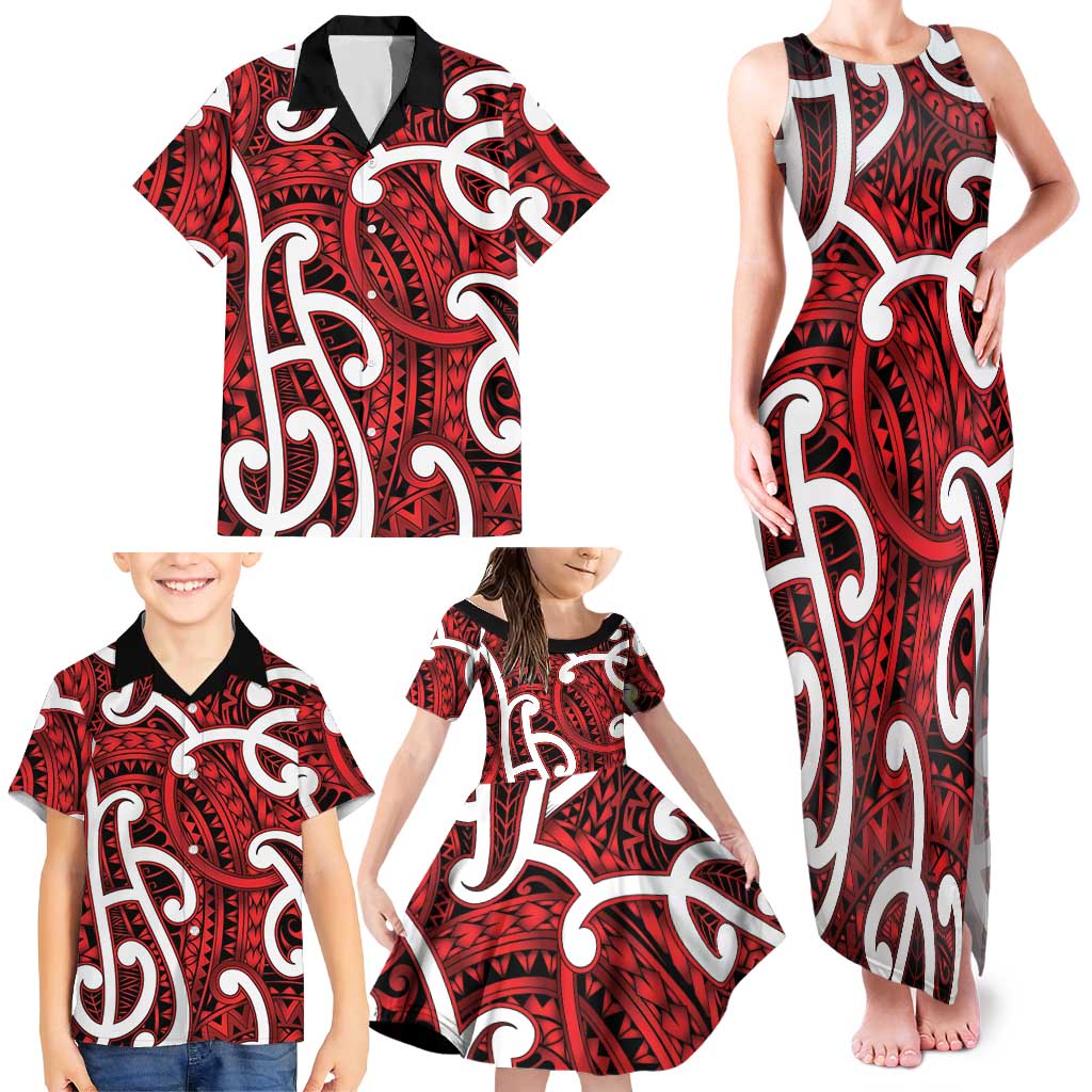 Aotearoa Maori Kowhaiwhai Family Matching Tank Maxi Dress and Hawaiian Shirt Whero Puhoro and Patiki LT9 - Polynesian Pride