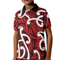 Aotearoa Maori Kowhaiwhai Kid Polo Shirt Whero Puhoro and Patiki LT9 Kid Red - Polynesian Pride