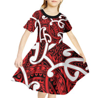 Aotearoa Maori Kowhaiwhai Kid Short Sleeve Dress Whero Puhoro and Patiki LT9 - Polynesian Pride