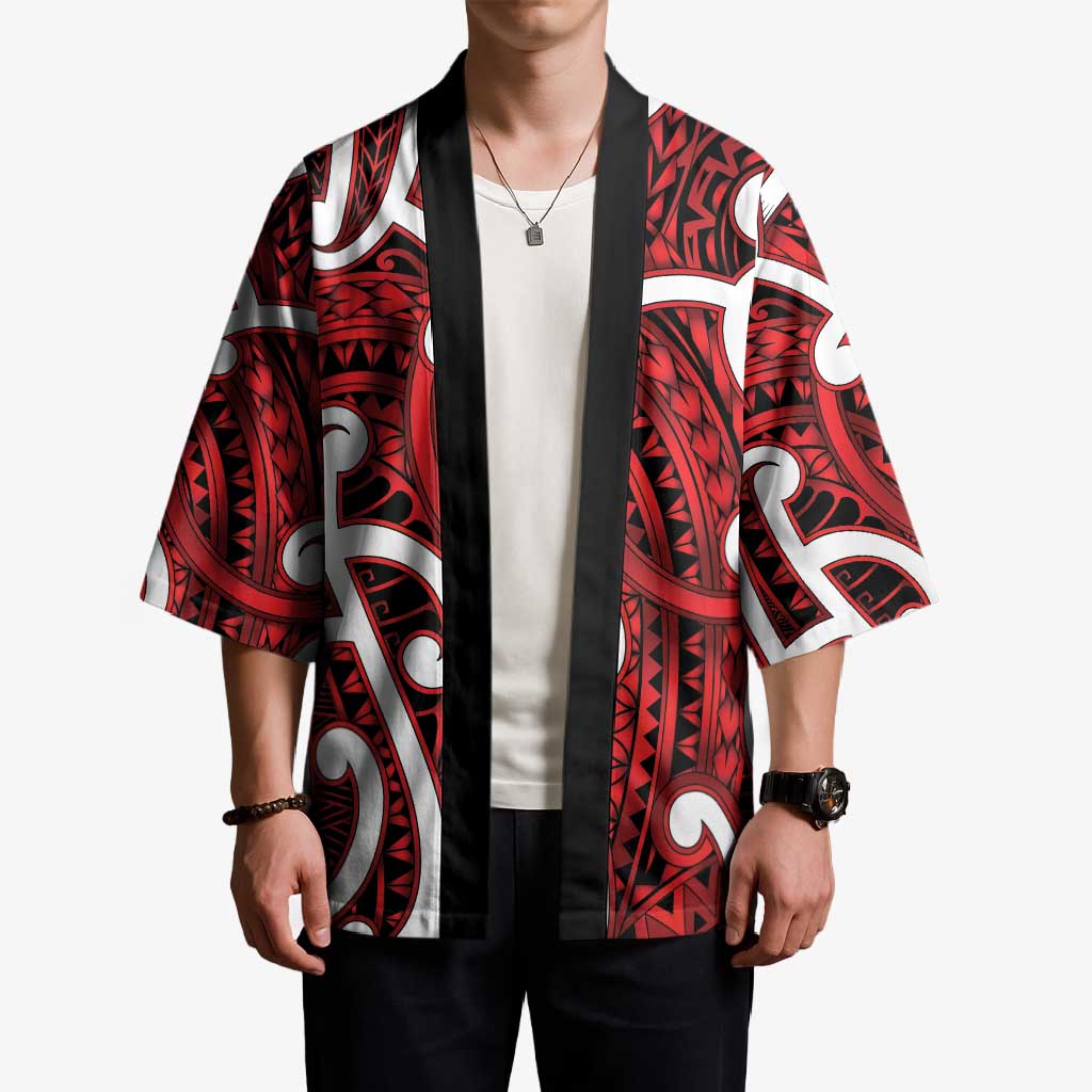 Aotearoa Maori Kowhaiwhai Kimono Whero Puhoro and Patiki