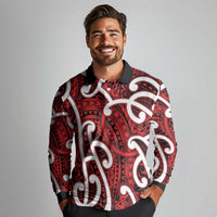 Aotearoa Maori Kowhaiwhai Long Sleeve Polo Shirt Whero Puhoro and Patiki LT9 - Polynesian Pride