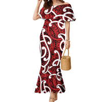 Aotearoa Maori Kowhaiwhai Mermaid Dress Whero Puhoro and Patiki LT9 Women Red - Polynesian Pride