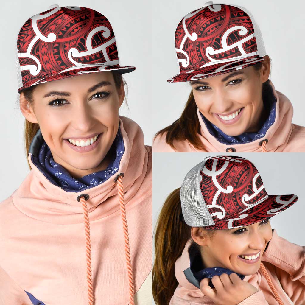 Aotearoa Maori Kowhaiwhai Mesh Trucker Cap Whero Puhoro and Patiki