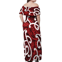 Aotearoa Maori Kowhaiwhai Off Shoulder Maxi Dress Whero Puhoro and Patiki LT9 - Polynesian Pride