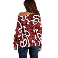 Aotearoa Maori Kowhaiwhai Off Shoulder Sweater Whero Puhoro and Patiki LT9 - Polynesian Pride