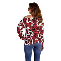 Aotearoa Maori Kowhaiwhai Off Shoulder Sweater Whero Puhoro and Patiki LT9 - Polynesian Pride