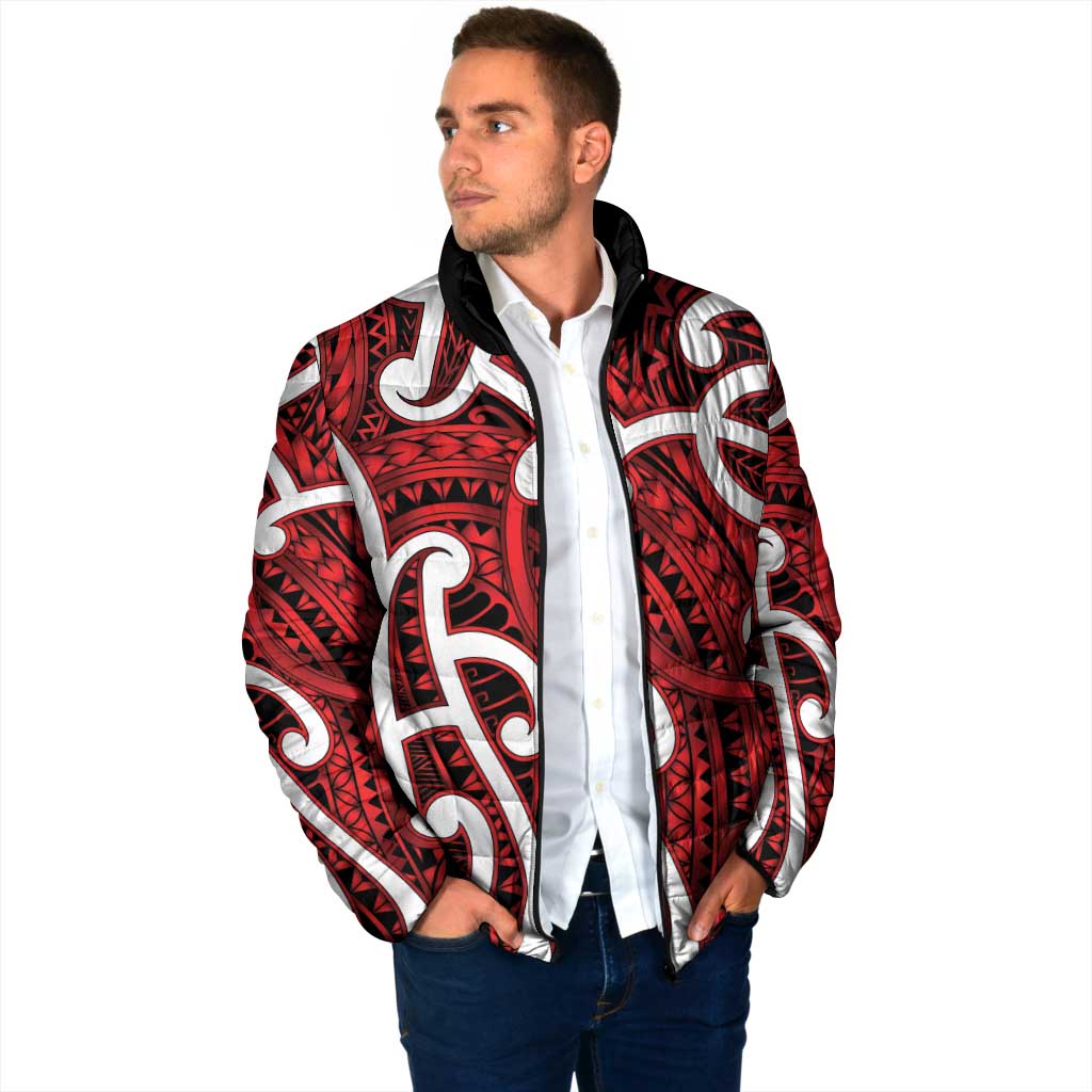 Aotearoa Maori Kowhaiwhai Padded Jacket Whero Puhoro and Patiki