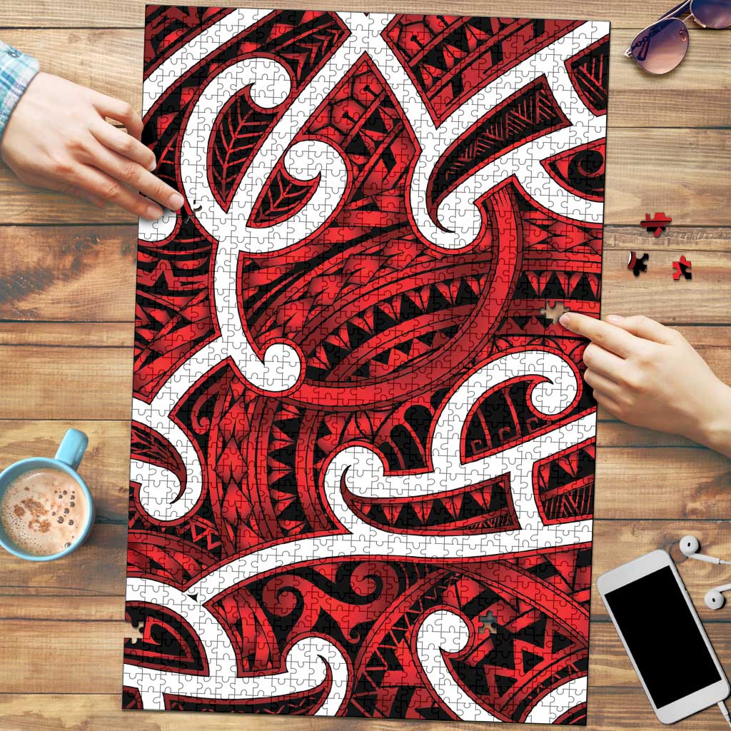 Aotearoa Maori Kowhaiwhai Puzzle Whero Puhoro and Patiki LT9 Red - Polynesian Pride